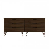 Manhattan Comfort 155GMC5 Rockefeller 6-Drawer Double Low Dresser with Metal Legs in Brown